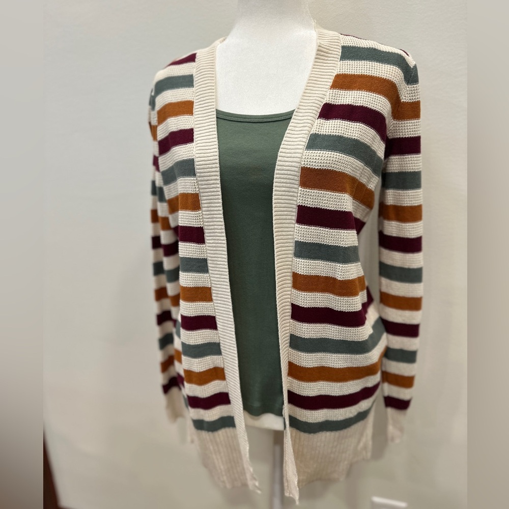 St. John's Bay Striped Cardigan Set in Fall Colors with matching tank top